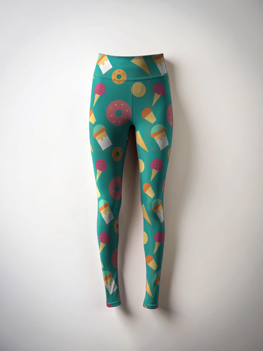 Yummy Donuts Ice-cream Print Premium Oversized Tee With Tummy Tuck Body Shaping Leggings Co-ord Set