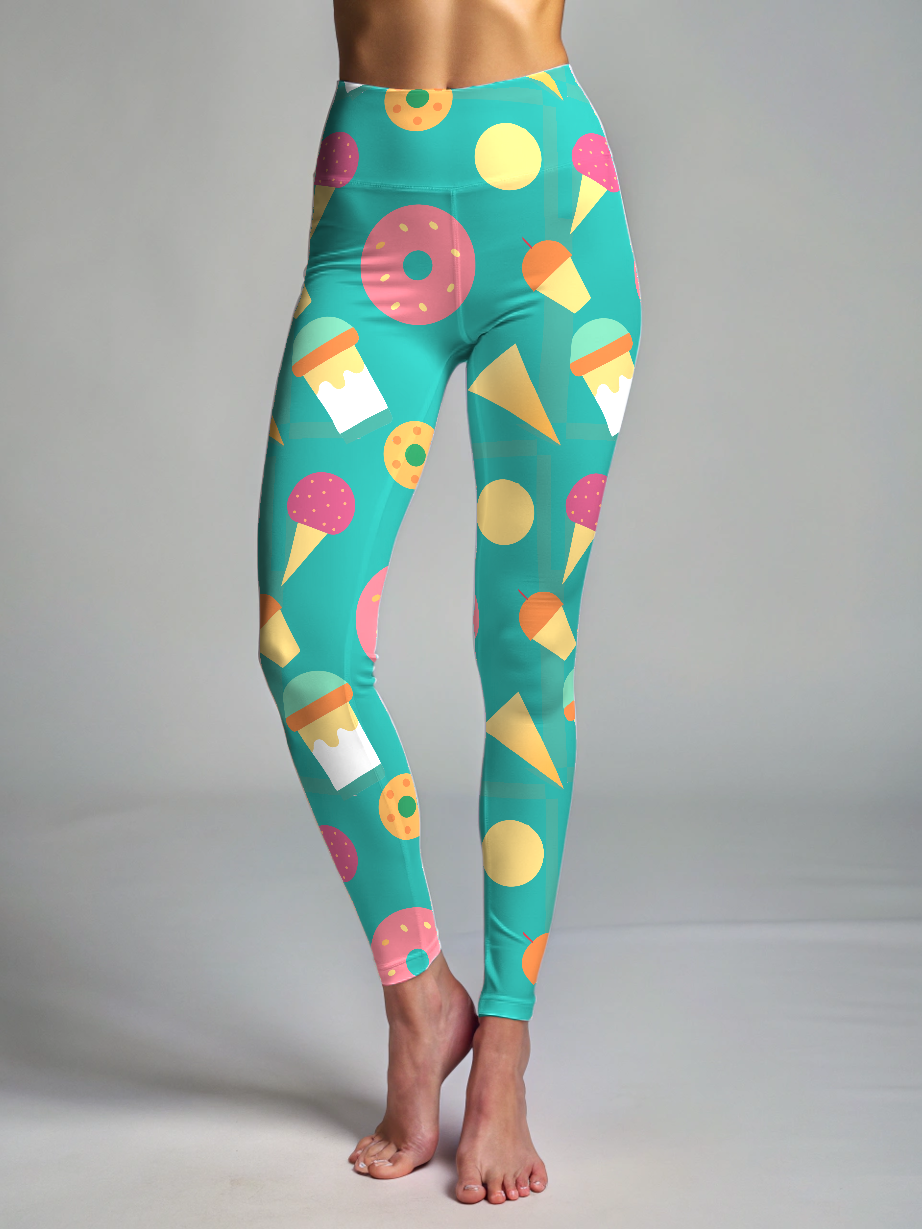 Yummy Donuts Ice-cream Print Premium Oversized Tee With Tummy Tuck Body Shaping Leggings Co-ord Set