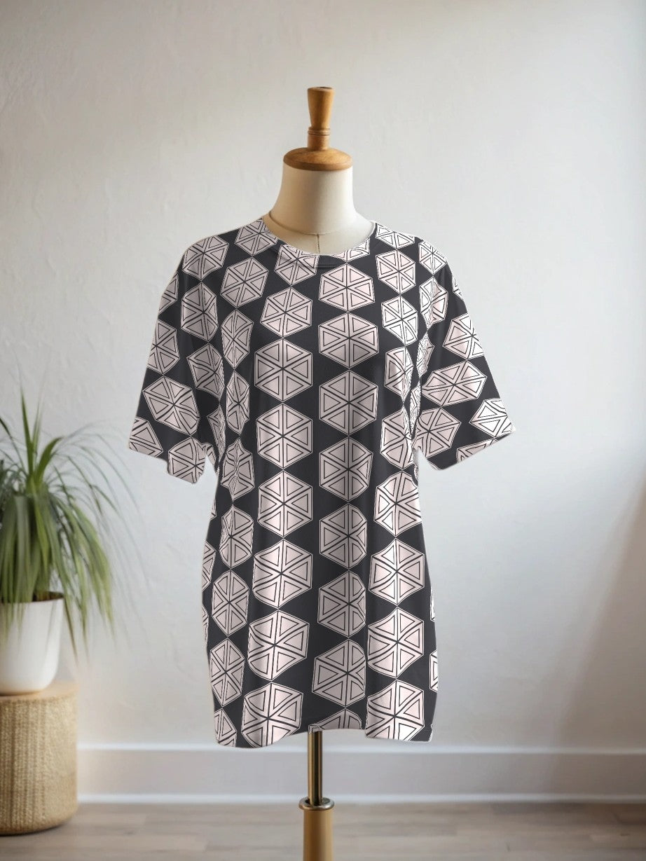 Trendy Hexagon Pink Print Premium Oversized Tee With Tummy Tuck Body Shaping Leggings Co-ord Set