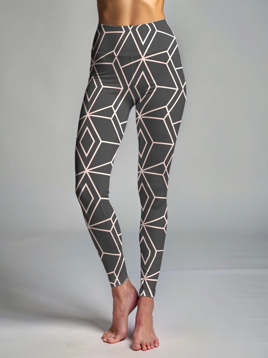 Hotselling Pastel Pink Lines on Brown Print Premium Oversized Tee With Tummy Tuck Body Shaping Leggings Co-ord Set