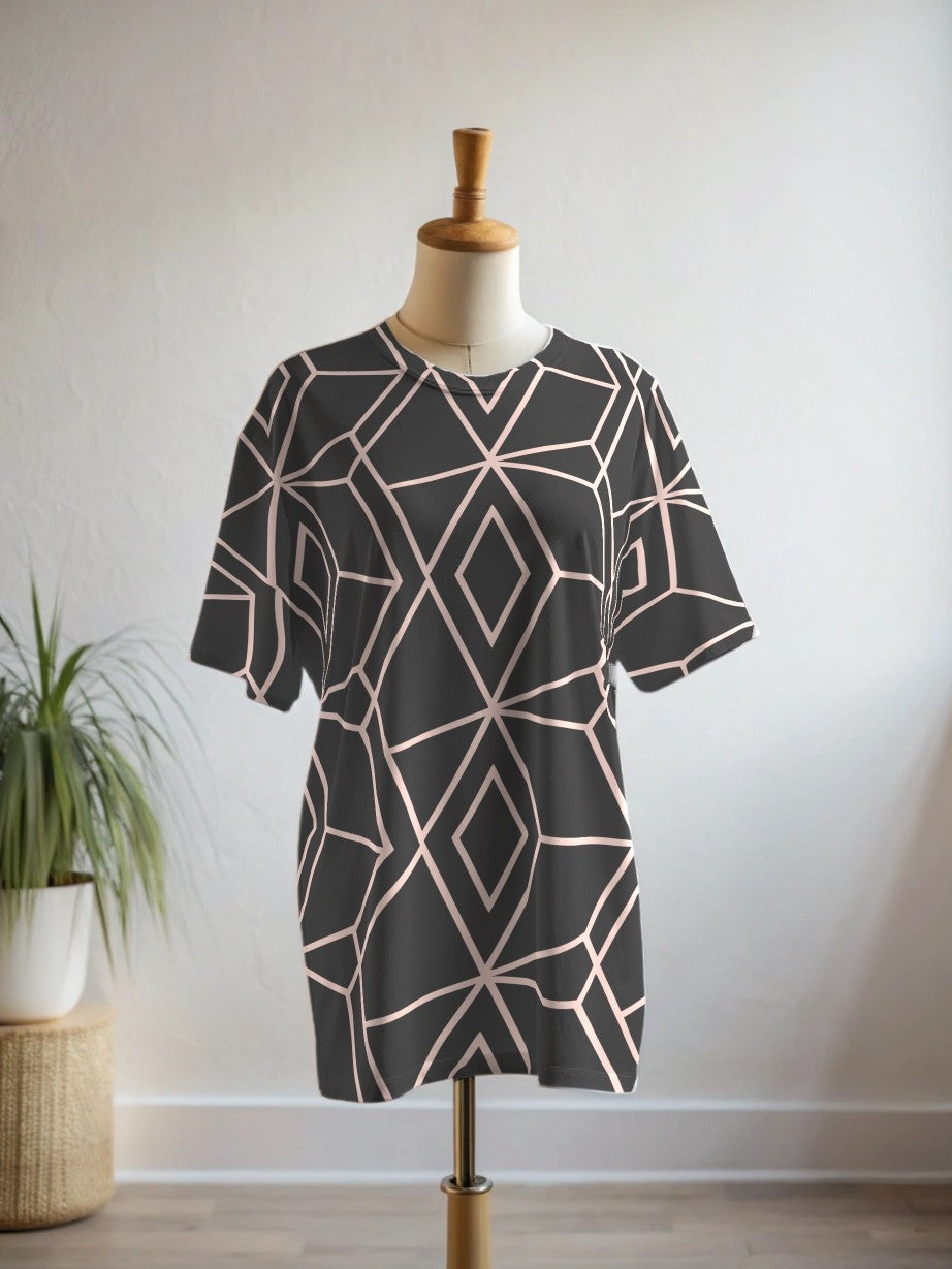 Hotselling Pastel Pink Lines on Brown Print Premium Oversized Tee With Tummy Tuck Body Shaping Leggings Co-ord Set