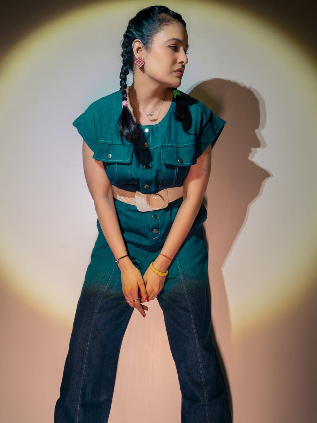 New Arrival Eyelets Denim Lace Up Sleeveless Jumpsuit