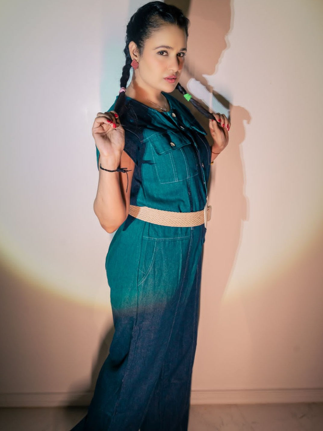 New Arrival Eyelets Denim Lace Up Sleeveless Jumpsuit