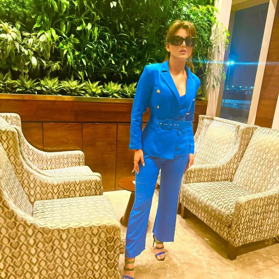 Ultramod Jumpsuit With Blazer Coat Blue Set - Ships in 24 Hrs