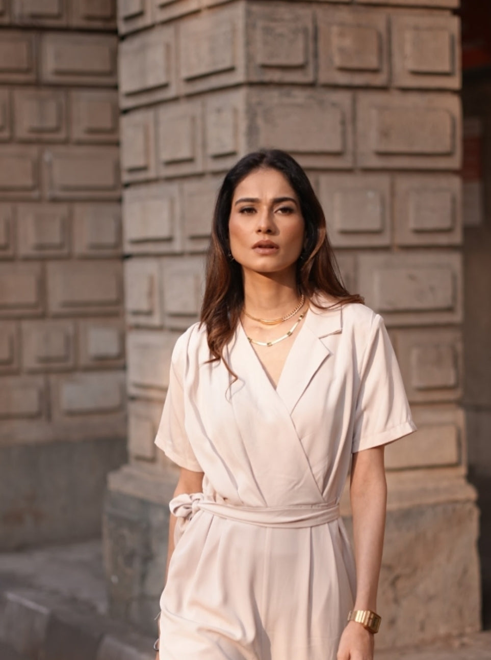 Formal Style Wide Leg Long Apricot Jumpsuit - Ships in 24 Hrs