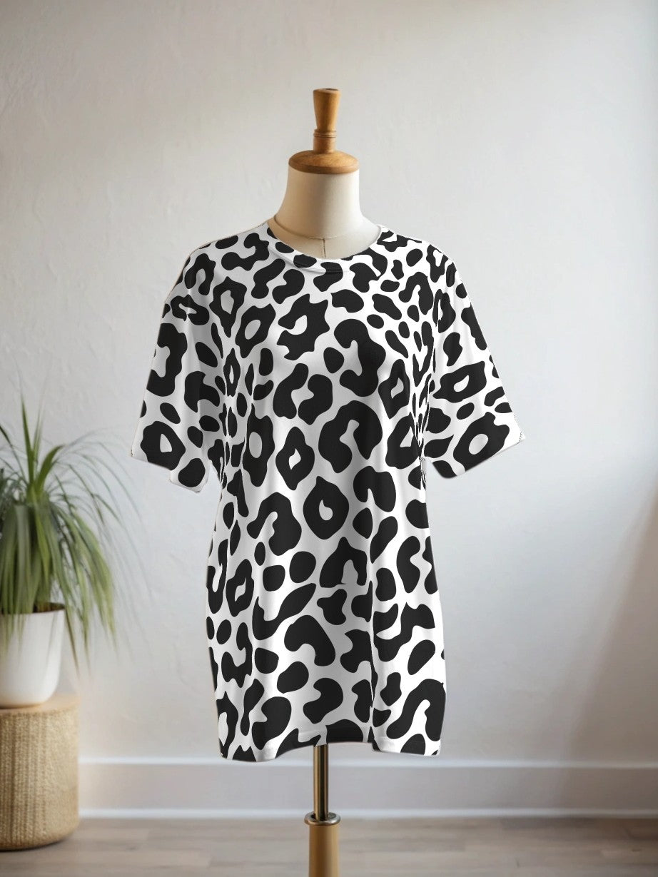 Trendy Leopard Print Premium Oversized Tee With Tummy Tuck Body Shaping Leggings Black Co-ord Set