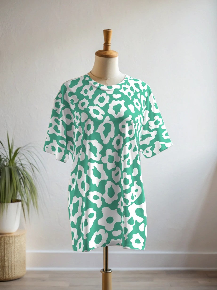 Trendy Leopard Print Premium Oversized Tee With Tummy Tuck Body Shaping Leggings Green Co-ord Set
