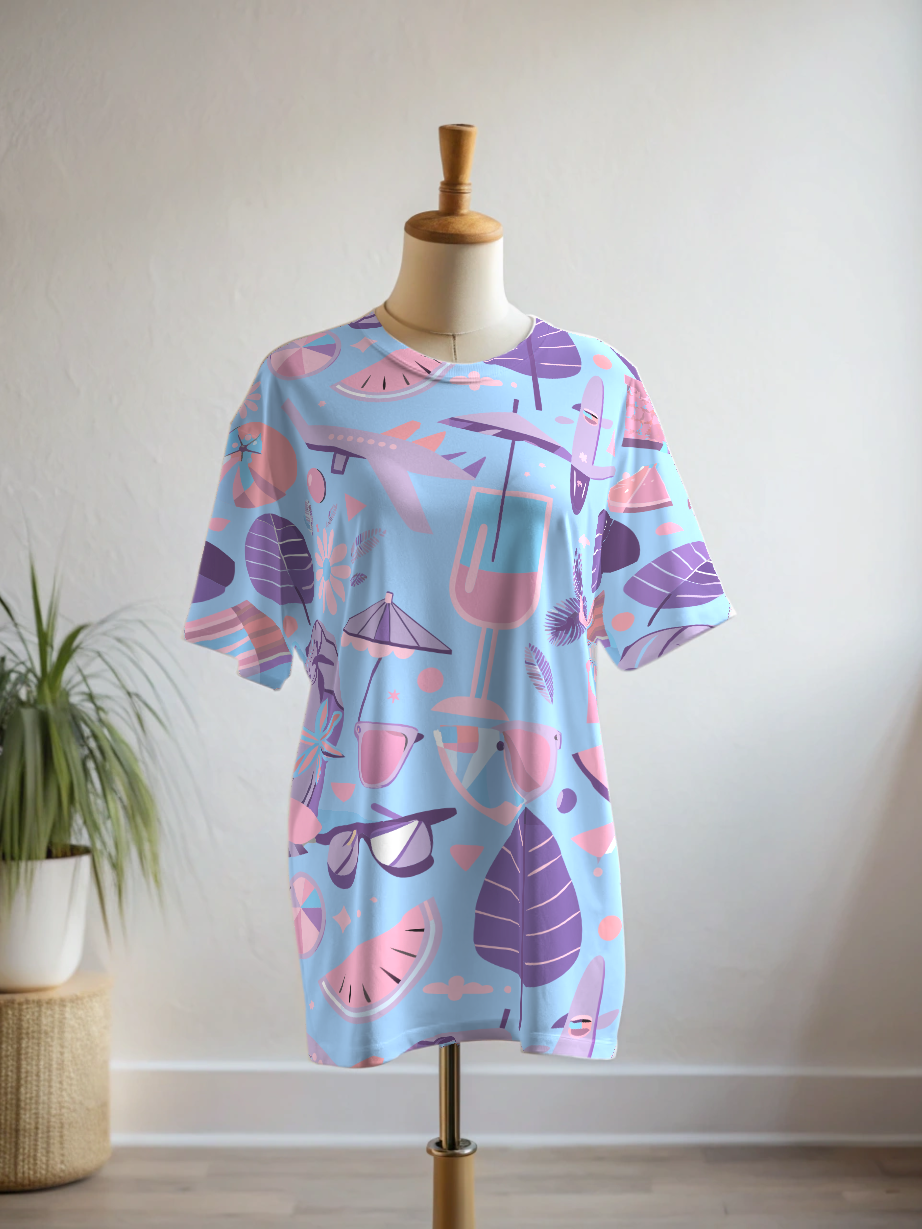Holiday Wear Theme  Print Premium Oversized Tee With Tummy Tuck Body Shaping Leggings Co-ord Set