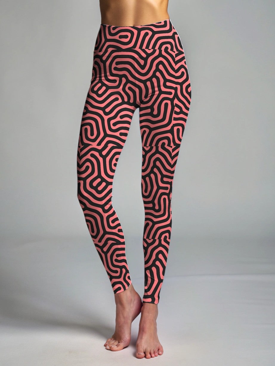 Simple Maze Print Premium Oversized Tee With Tummy Tuck Body Shaping Leggings Magenta Co-ord Set