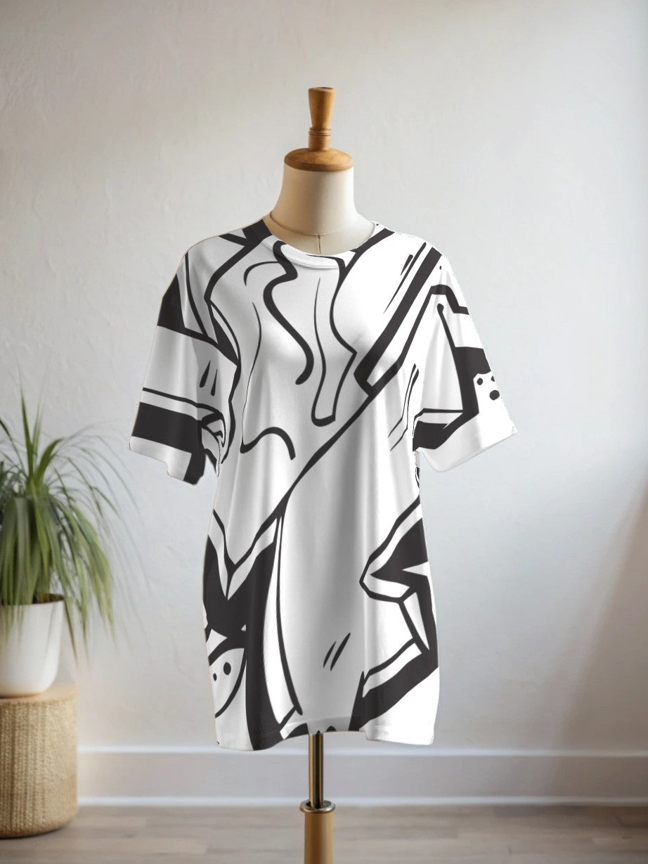 Monochrome Graffiti Print Premium Oversized Tee With Tummy Tuck Body Shaping Leggings Black Co-ord Set