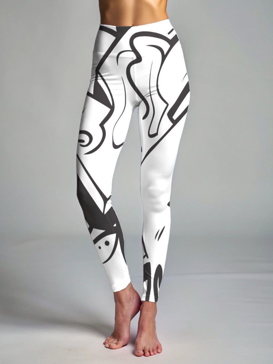 Monochrome Graffiti Print Premium Oversized Tee With Tummy Tuck Body Shaping Leggings Black Co-ord Set