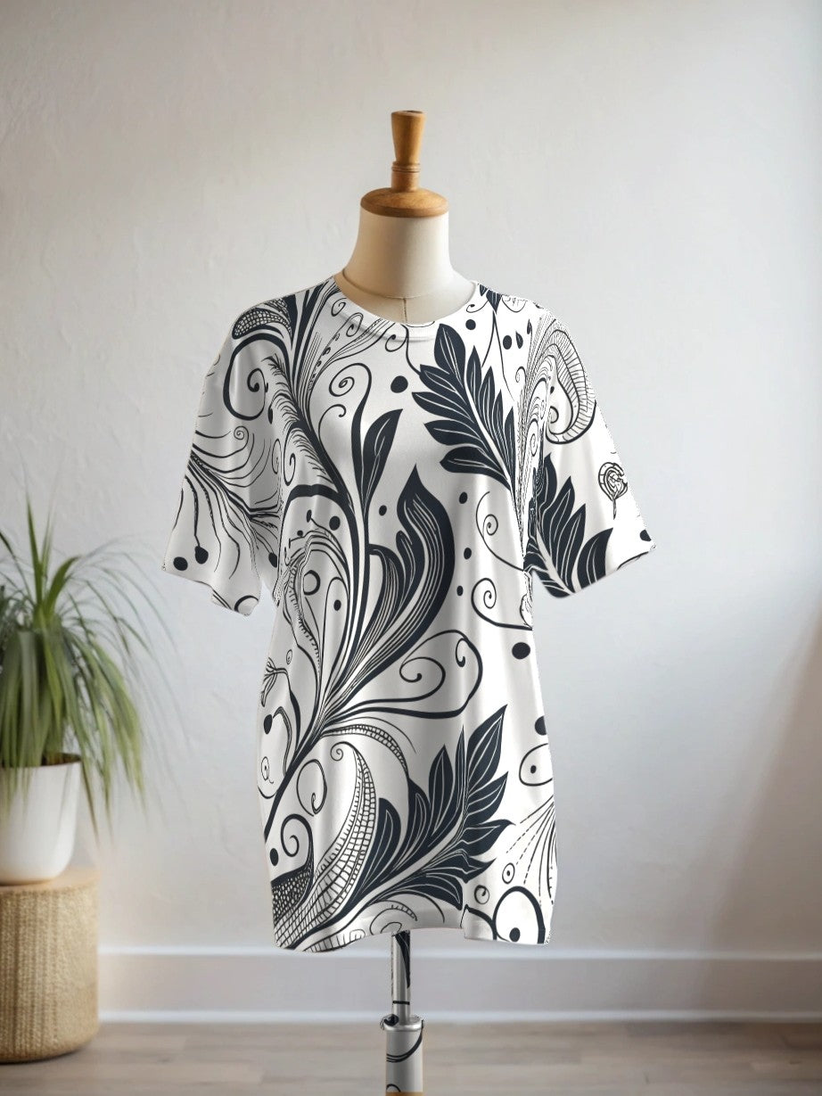 Pretty Nature Monochrome Print Premium Oversized Tee With Tummy Tuck Body Shaping Leggings Co-ord Set