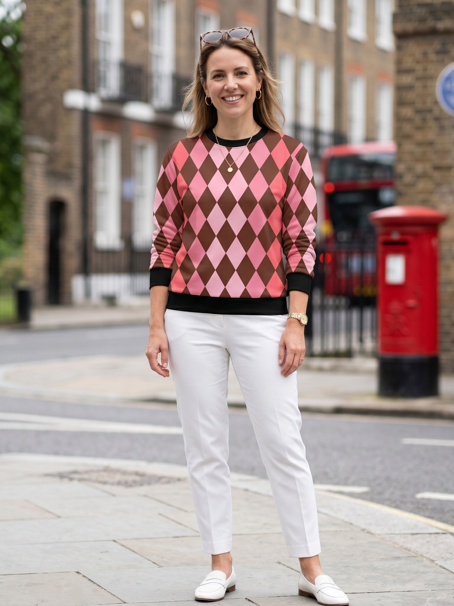 Versatile Diamond Print Multicoloured Sweatshirt