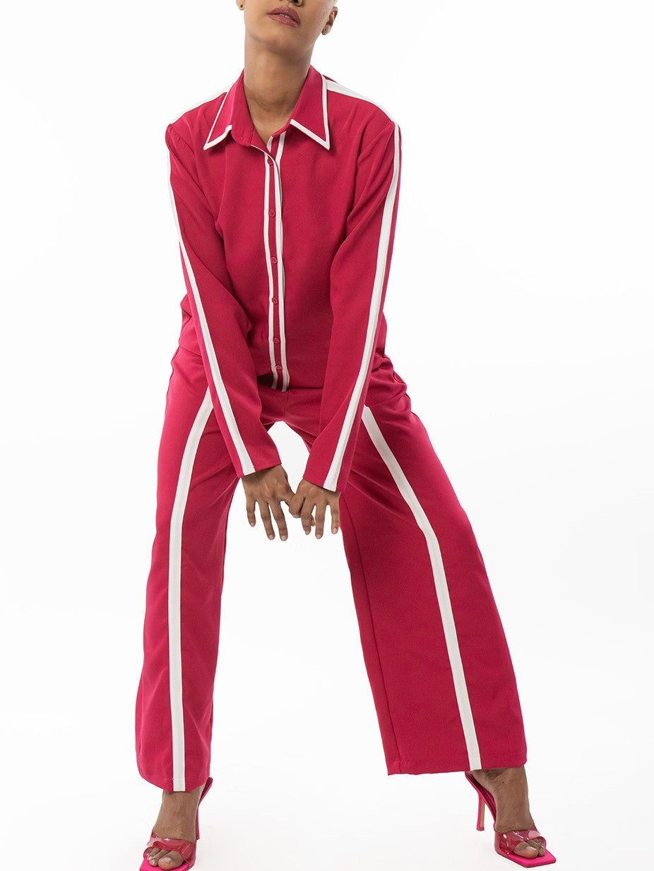 Sophisticated Stripped Long Sleeve Pink Co Ord Set
