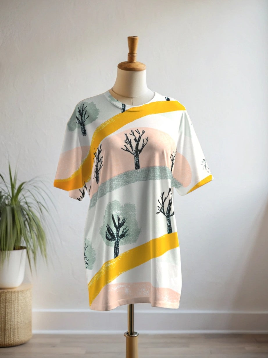 Nature Trail Print Premium Oversized Tee With Tummy Tuck Body Shaping Leggings Co-ord Set