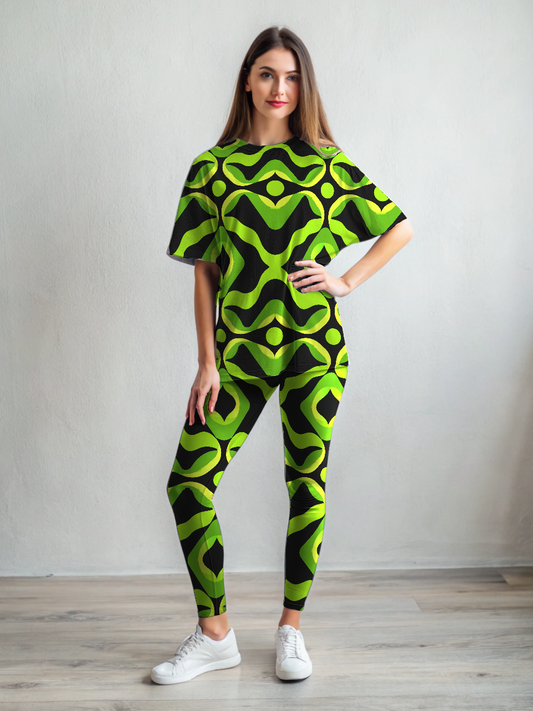 Stylish Indefinite Print Premium Oversized Tee With Tummy Tuck Body Shaping Leggings Co-ord Set
