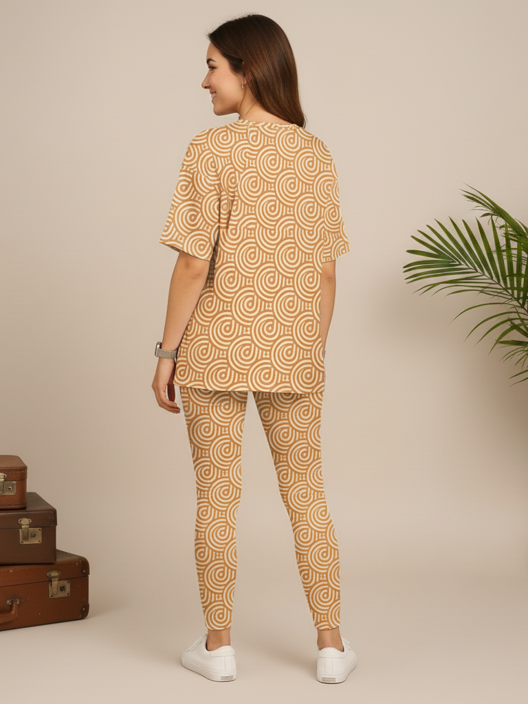 Modern Geometric Print Premium Oversized Tee With Tummy Tuck Body Shaping Leggings Co-ord Set