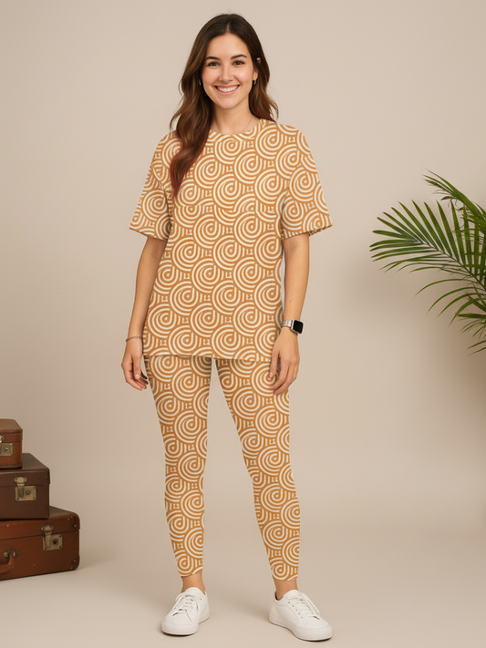 Modern Geometric Print Premium Oversized Tee With Tummy Tuck Body Shaping Leggings Co-ord Set