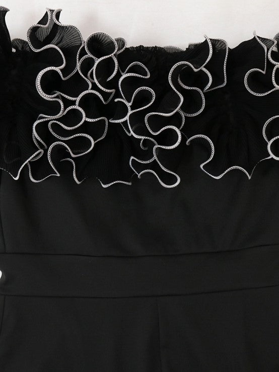 Sexy Ruffled Off Shoulder Wide Leg Black Jumpsuit
