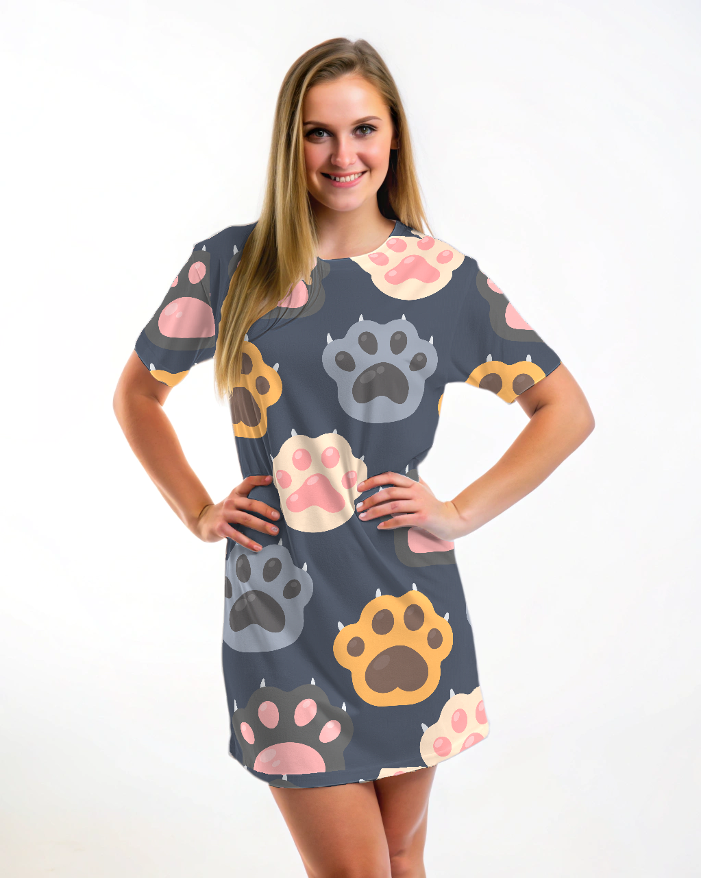 Wow Paw Print T Shirt Dress