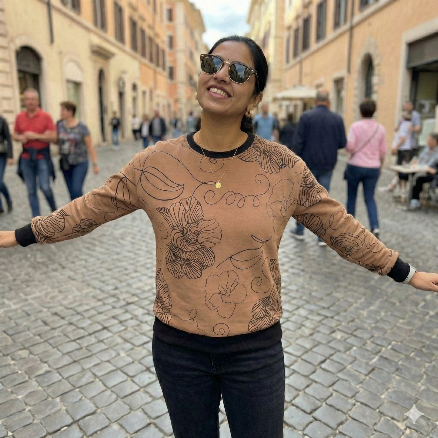 Fresh Floral Print Peach Sweatshirt