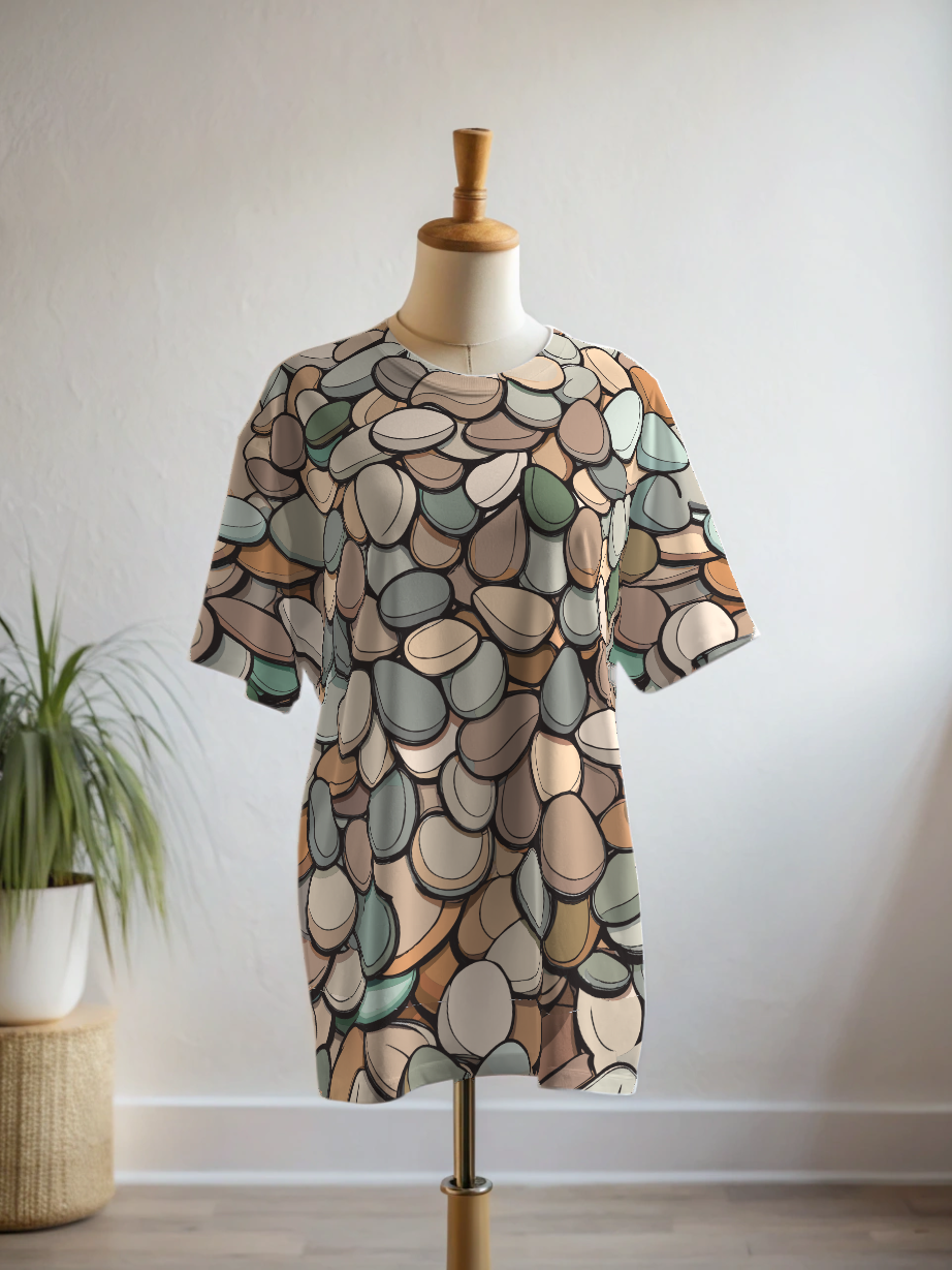 Unique Pebbles Print Premium Oversized Tee With Tummy Tuck Body Shaping Leggings Co-ord Set