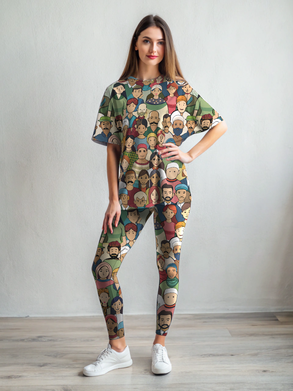 Classic Tribe Print Premium Oversized Tee With Tummy Tuck Body Shaping Leggings Co-ord Set