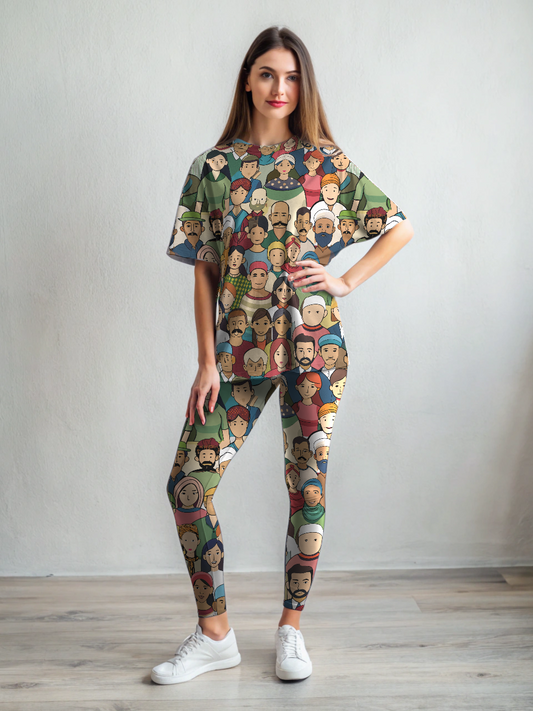 Classic Tribe Print Premium Oversized Tee With Tummy Tuck Body Shaping Leggings Co-ord Set