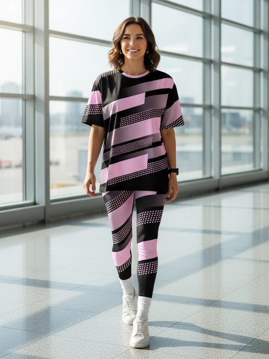 Trendy Blaze Lines Print Premium Oversized Tee With Tummy Tuck Body Shaping Leggings Co-ord Set