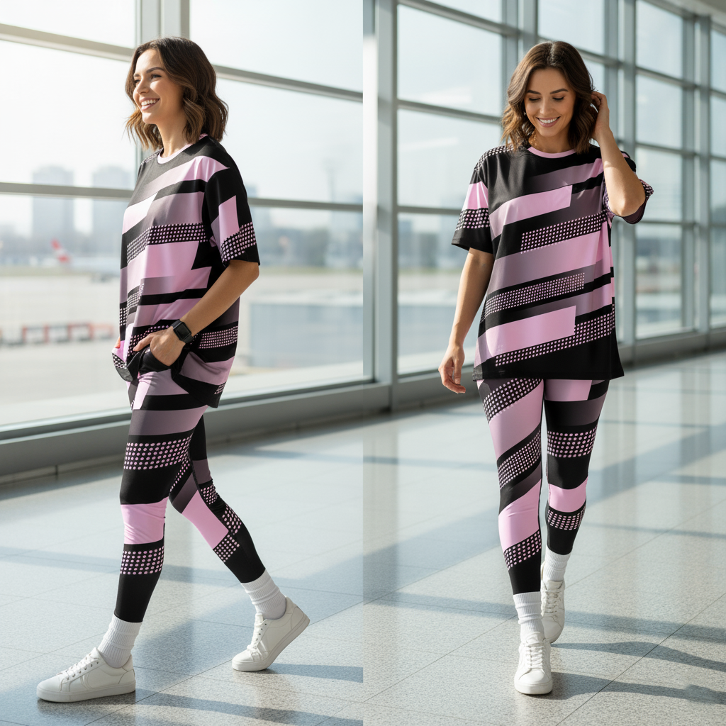 Trendy Blaze Lines Print Premium Oversized Tee With Tummy Tuck Body Shaping Leggings Co-ord Set