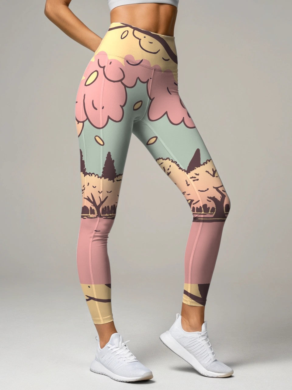 Pickleball | Paddleball | Activewear Coord Set Tshirt With Tummy Tuck Leggings | Pink Cherry Blossom Print