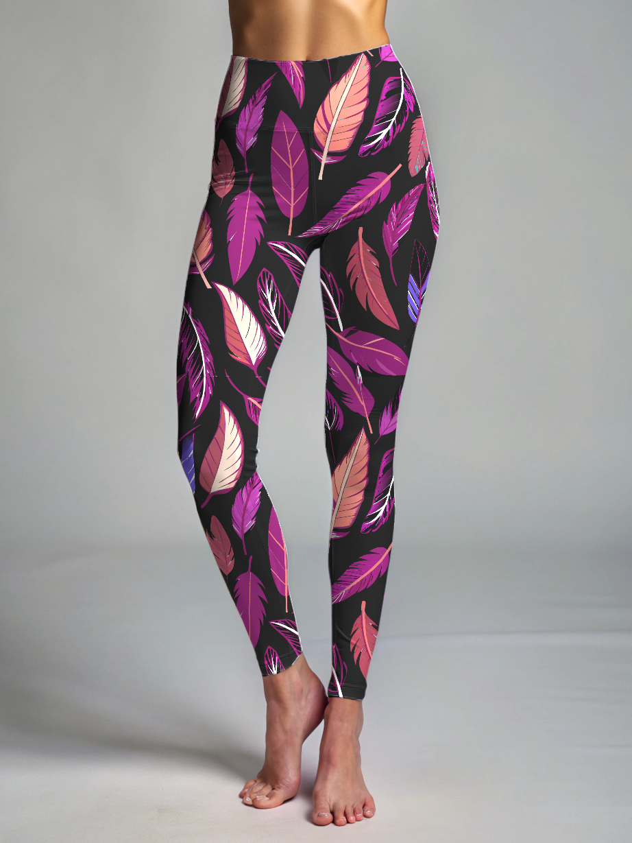 Serene Feather Print Premium Oversized Tee With Tummy Tuck Body Shaping Leggings Co-ord Set