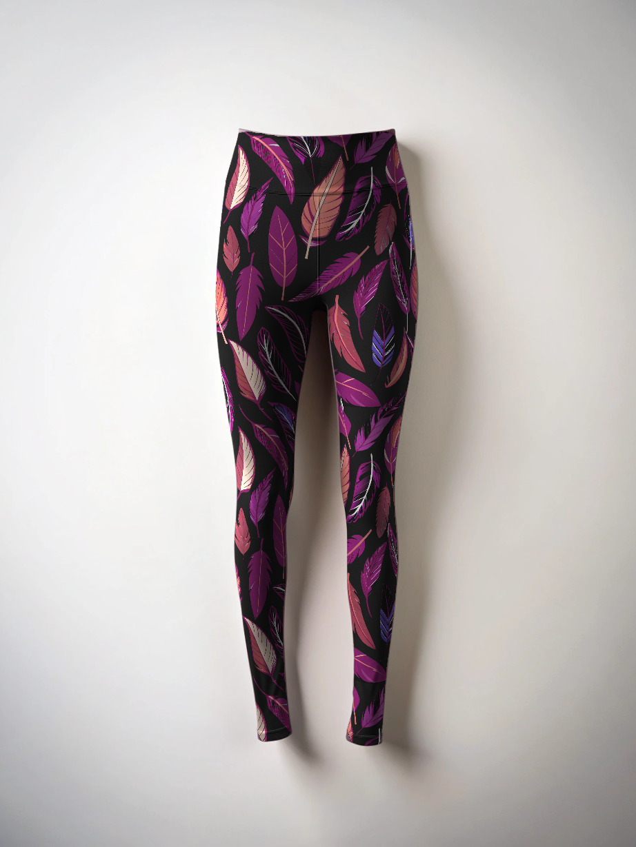 Serene Feather Print Premium Oversized Tee With Tummy Tuck Body Shaping Leggings Co-ord Set