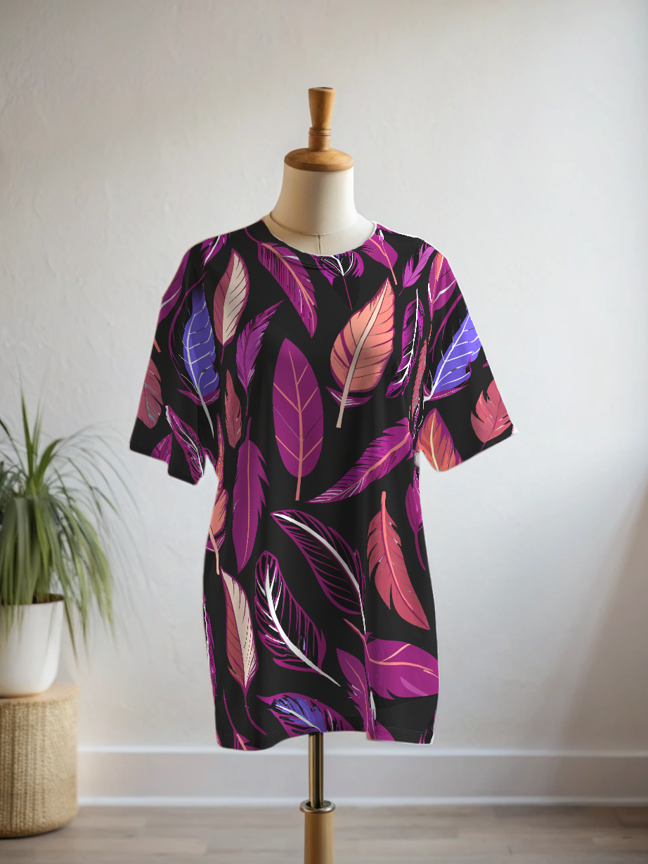Serene Feather Print Premium Oversized Tee With Tummy Tuck Body Shaping Leggings Co-ord Set