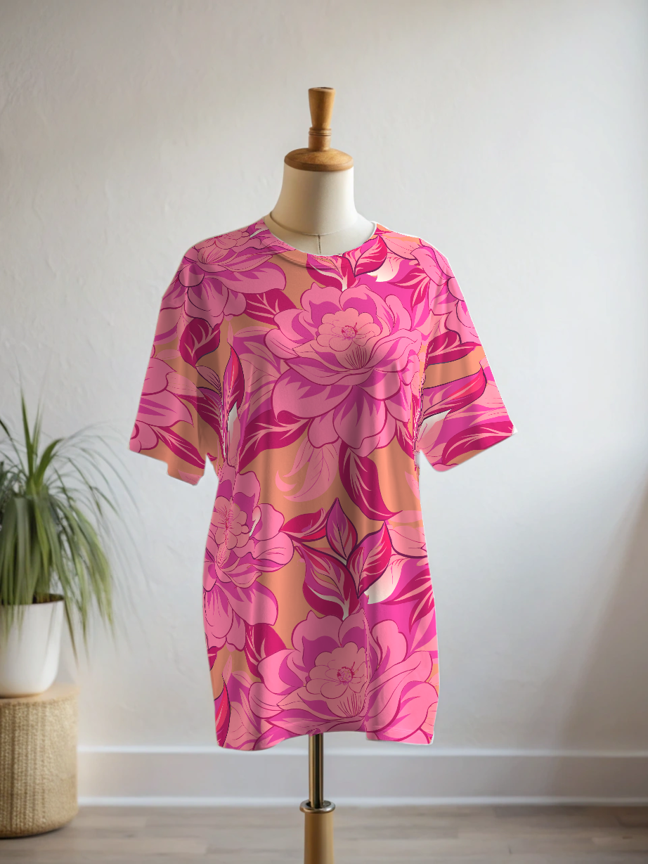Soothing Floral Print Premium Oversized Tee With Tummy Tuck Body Shaping Leggings Co-ord Set - Ships in 24 Hrs