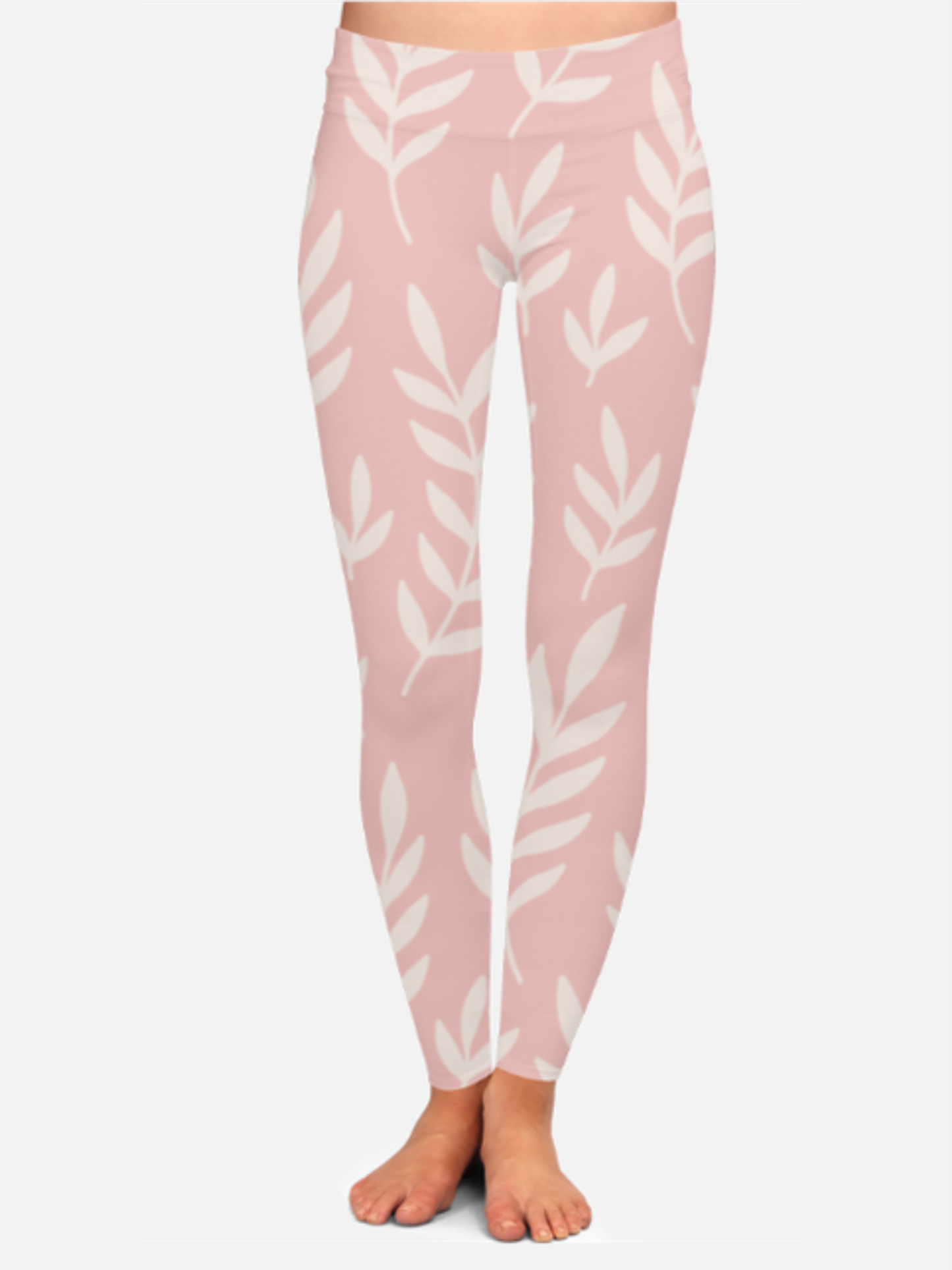 Sweet Pink Leaf Print High Waist Body Shaping Leggings
