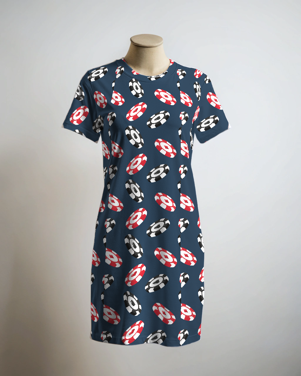 Playful Poker Chips Print T Shirt Dress