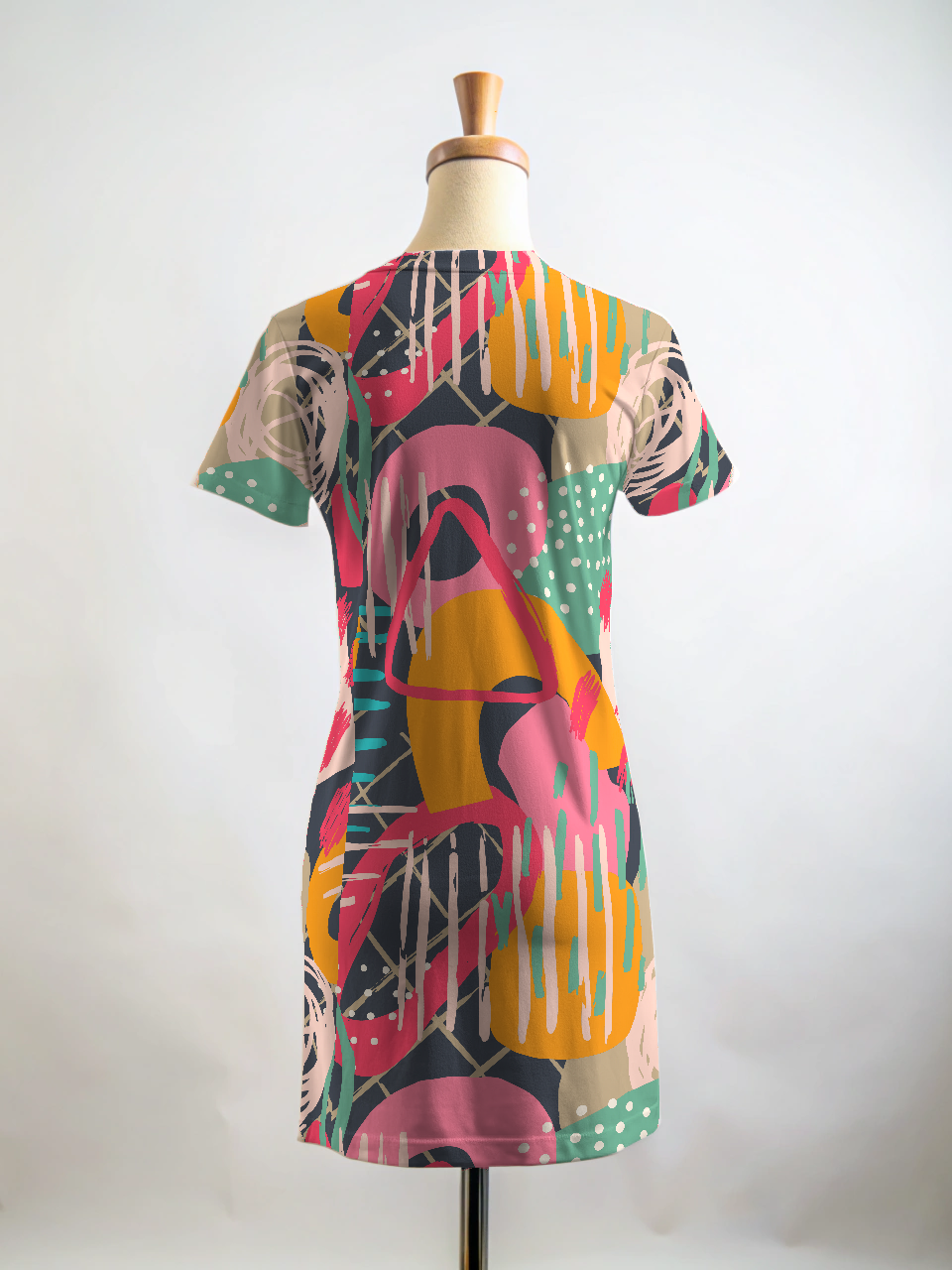 Vibrant Abstract Print Pink T Shirt Dress