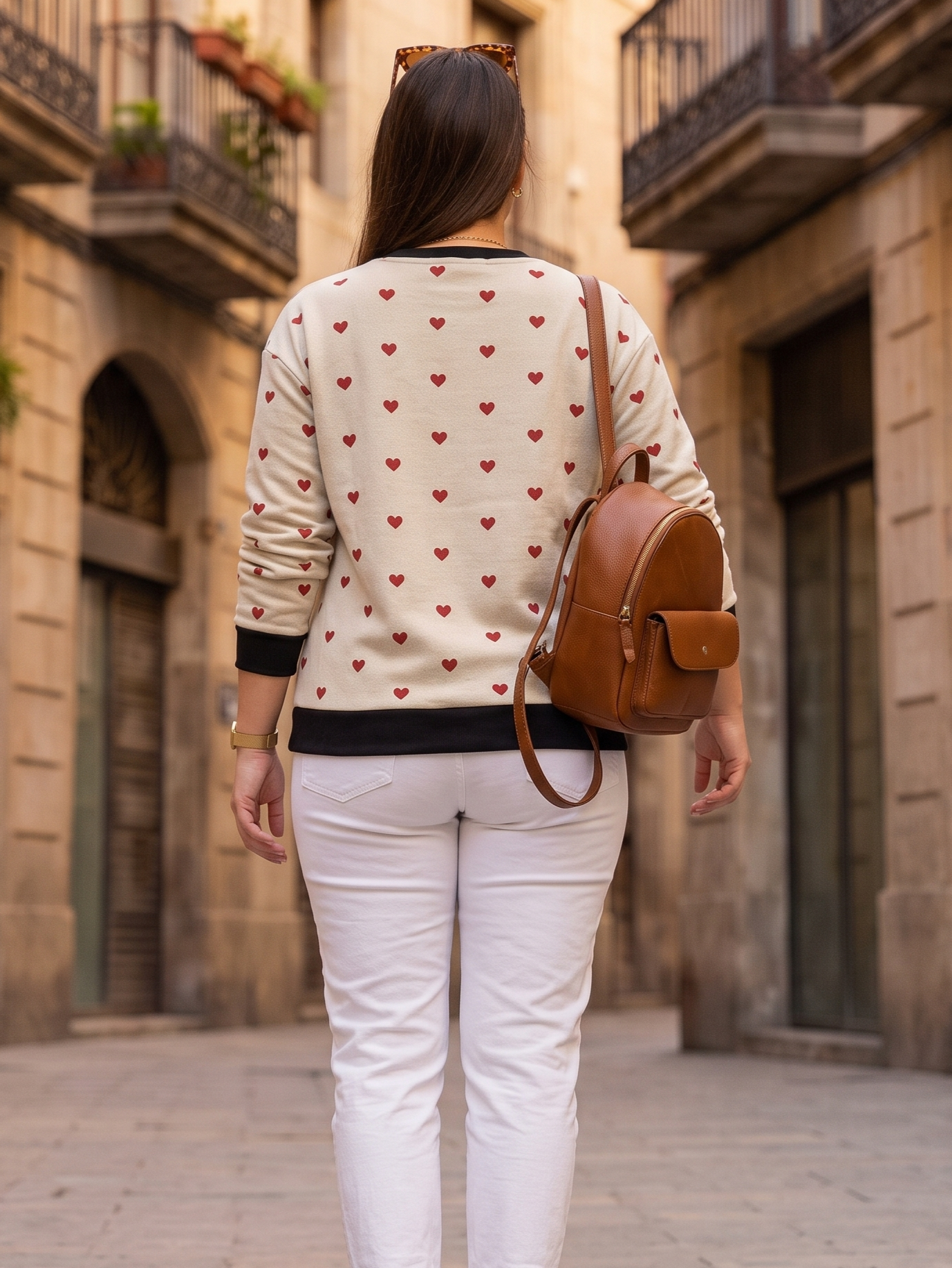Adorable Heart Print Red Sweatshirt