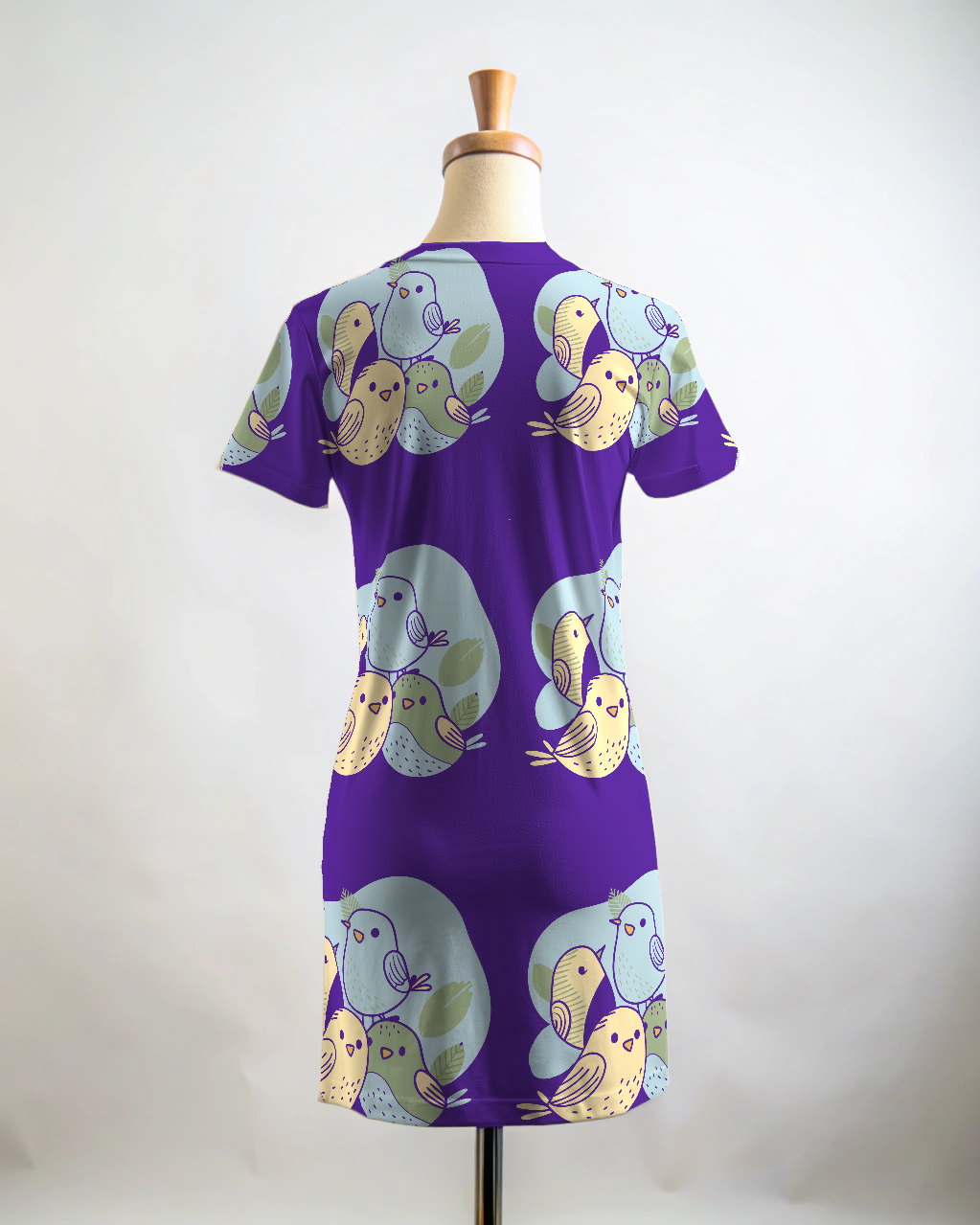 Cute Comfort Wear Bird Family Purple T Shirt Dress