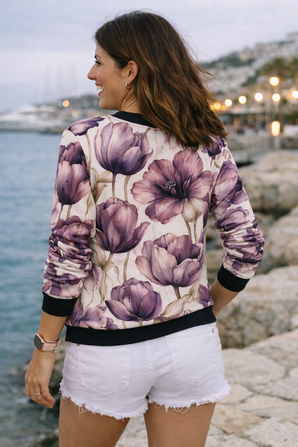Pretty Floral Print Purple Sweatshirt