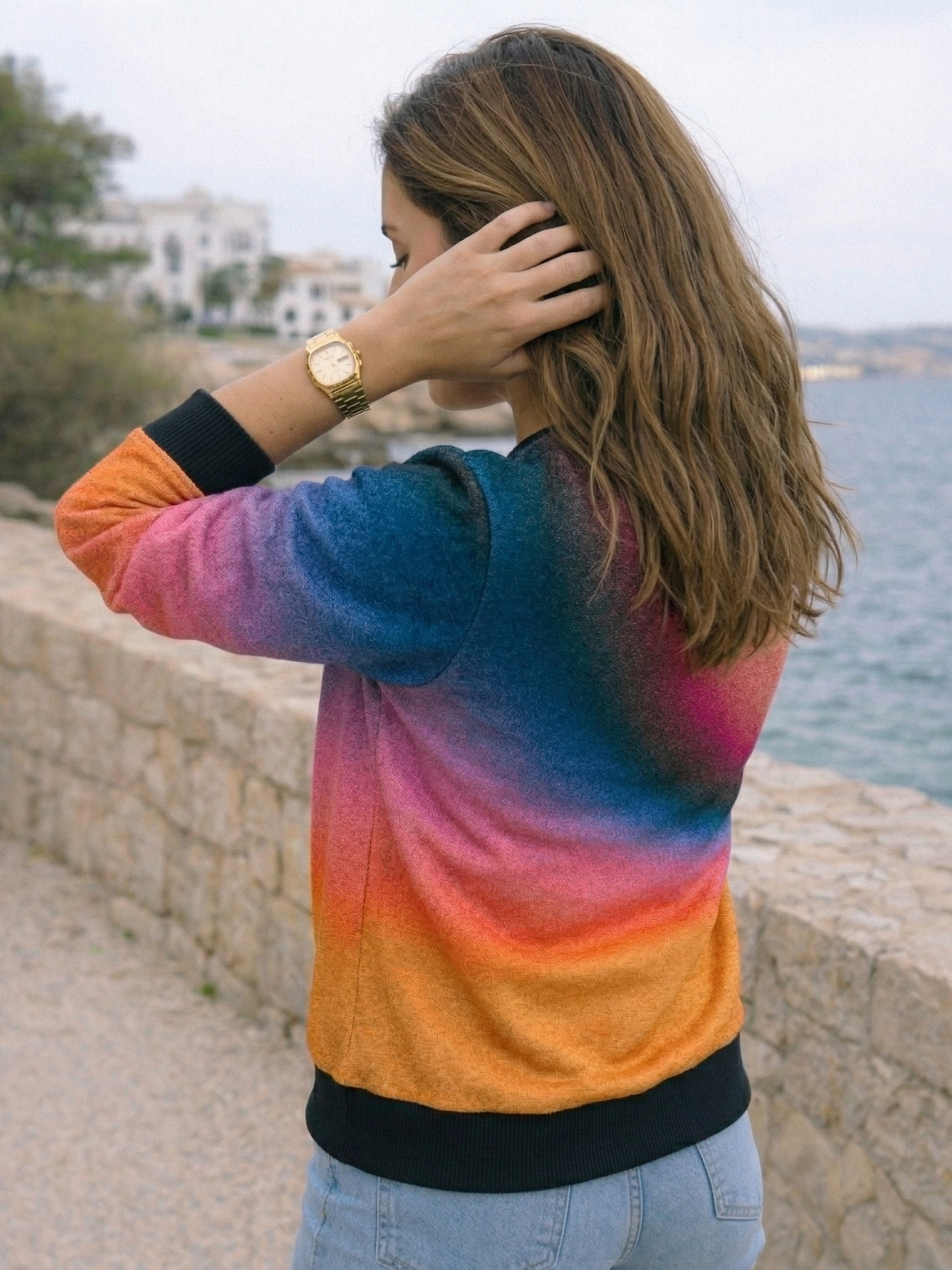 Premium Purple And Orange Gradient Print Sweatshirt