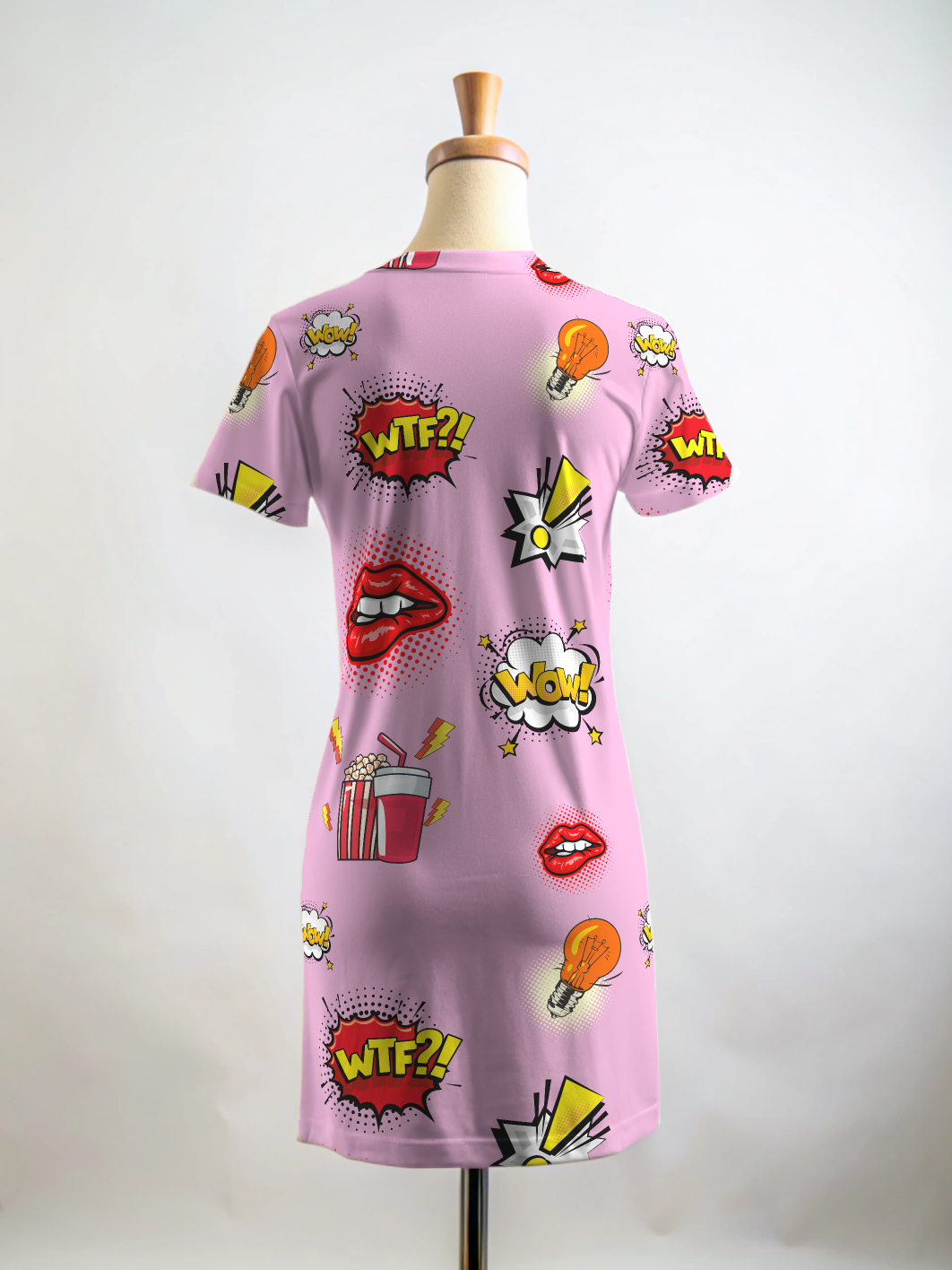 Quirky Wow Lips Print Pink T Shirt Dress