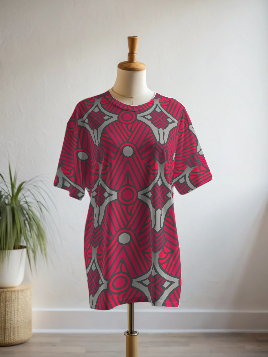 Sharp Geometric Print Premium Oversized Tee With Tummy Tuck Body Shaping Leggings Co-ord Set