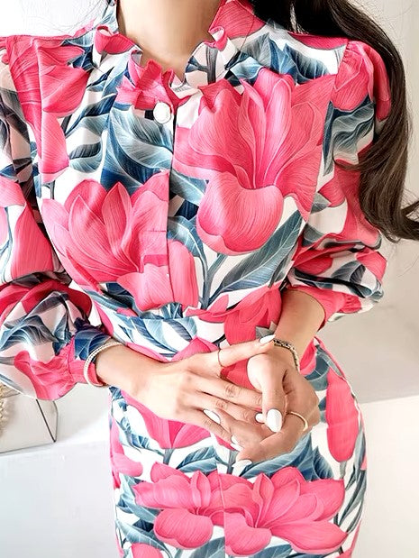 Fantastic Floral Print Pink Skirt Co ord Set