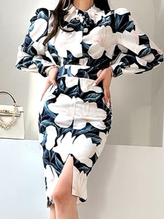 Fantastic Floral Print Navy Blue Skirt Co ord Set