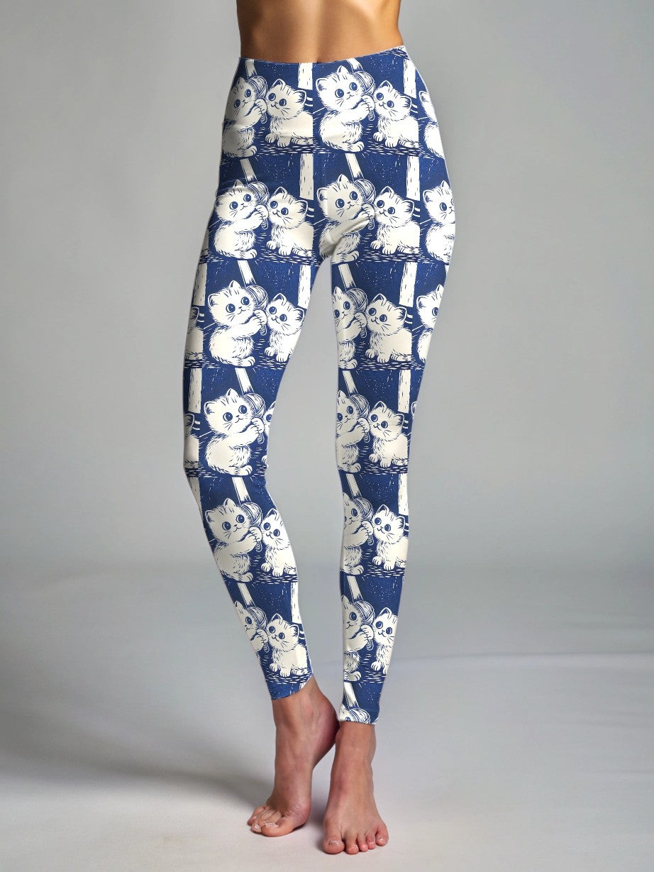 Adorable Singing Cats Print Premium Oversized Tee With Tummy Tuck Body Shaping Leggings Co-ord Set
