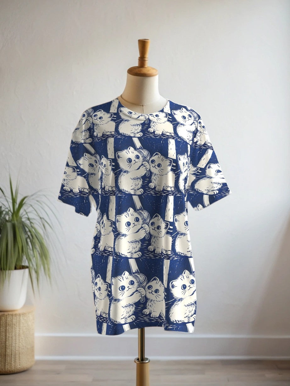 Adorable Singing Cats Print Premium Oversized Tee With Tummy Tuck Body Shaping Leggings Co-ord Set