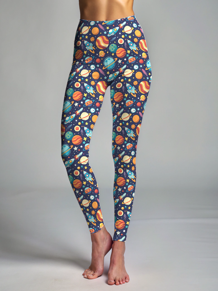 Smart Space Print Premium Oversized Tee With Tummy Tuck Body Shaping Leggings Co-ord Set