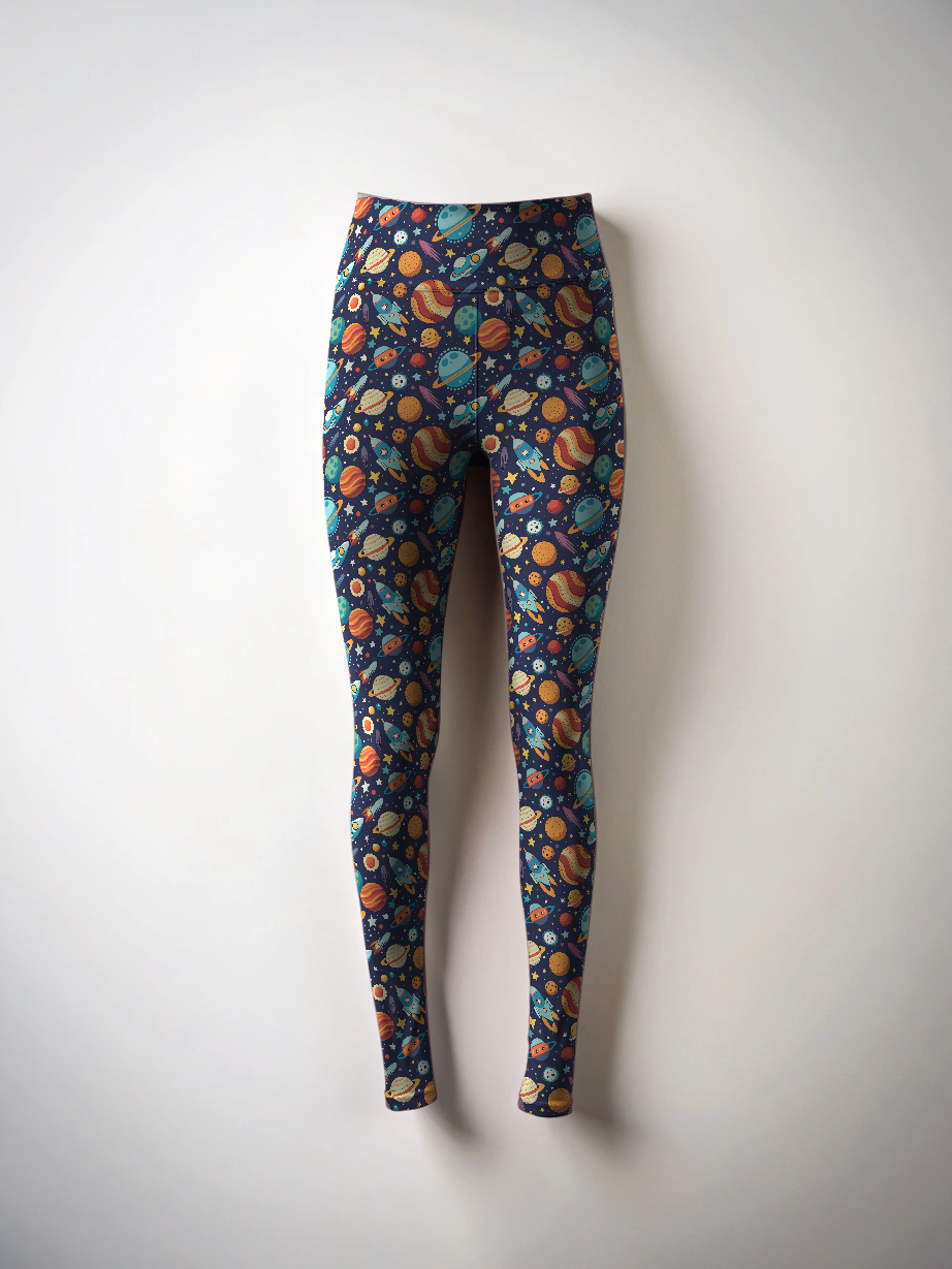 Smart Space Print Premium Oversized Tee With Tummy Tuck Body Shaping Leggings Co-ord Set